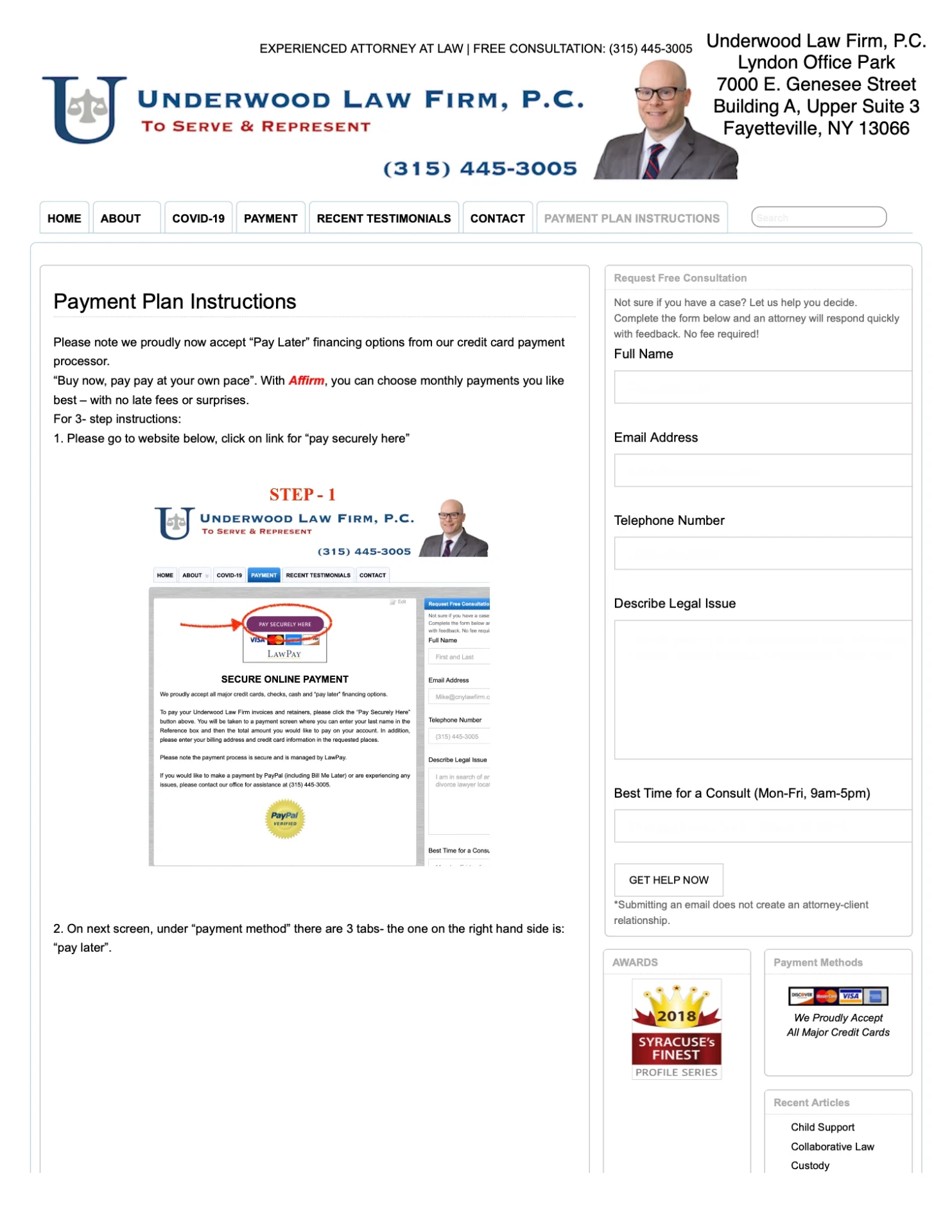 A screenshot of the website for a business.